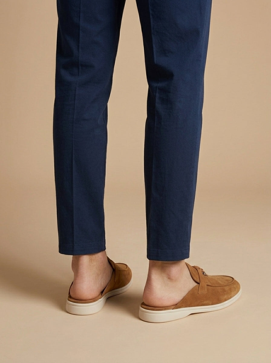 Men's Suede Mule Loafers with Metal Bar Detail