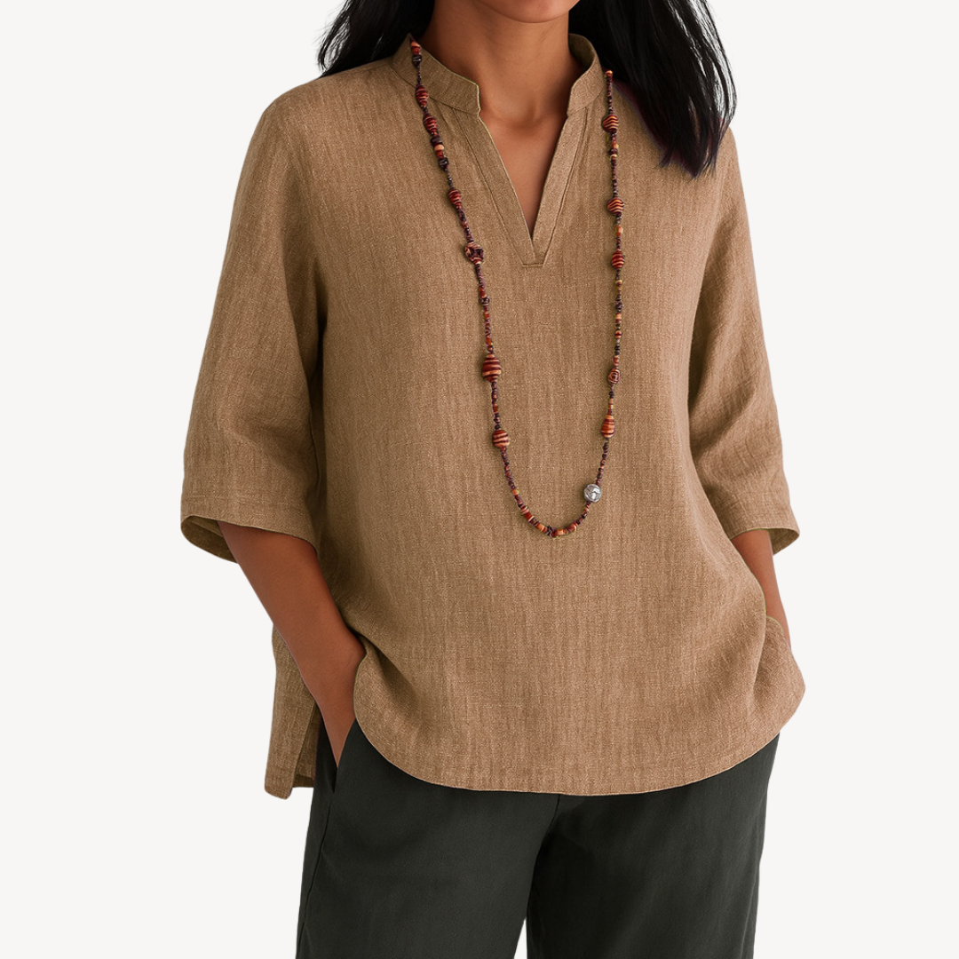 Women’s Linen 3/4 Sleeve V Neck Blouse