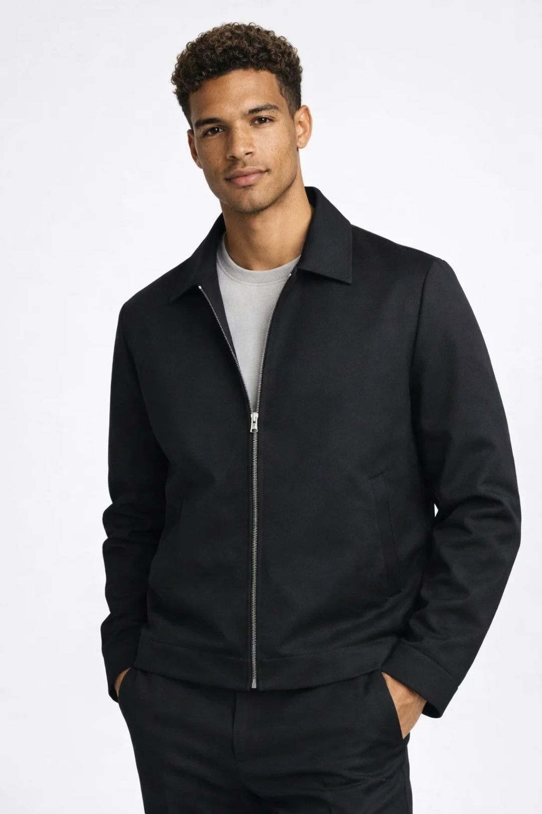Men's Slim Fit Jacket with Zip Classic Collar Smart Casual Summer