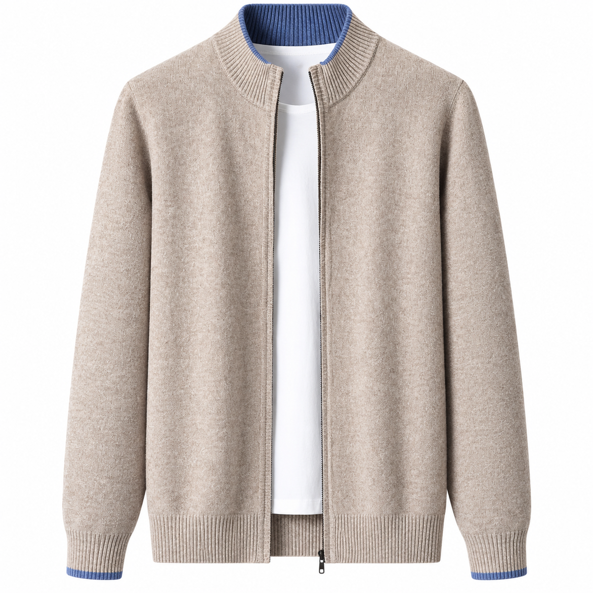 Men's Wool Zip Cardigan – Stand Collar Knit