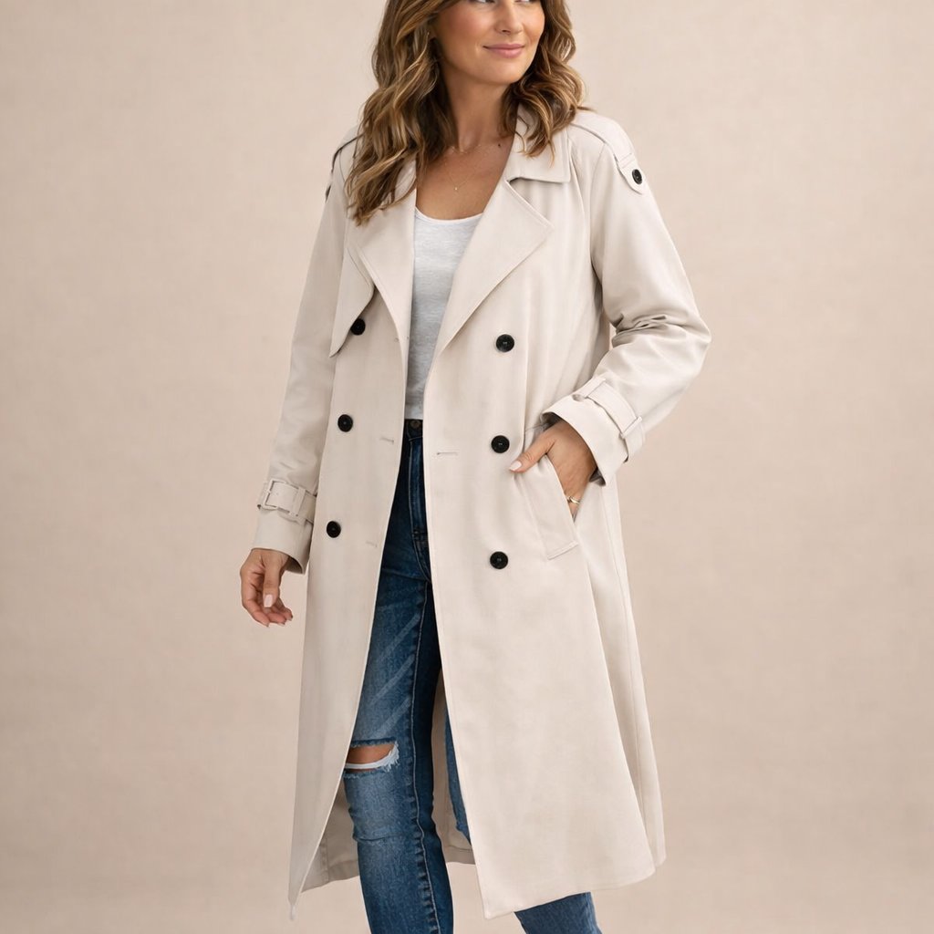 Ladies' Trench Coat Double-Breasted Closure with Belt Casual Formal