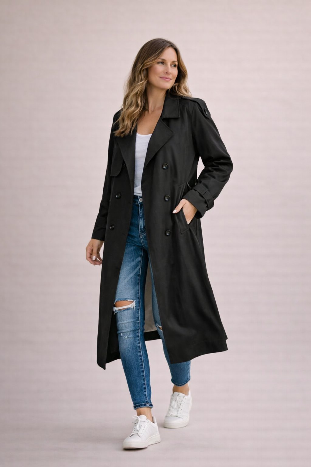 Ladies' Trench Coat Double-Breasted Closure with Belt Casual Formal