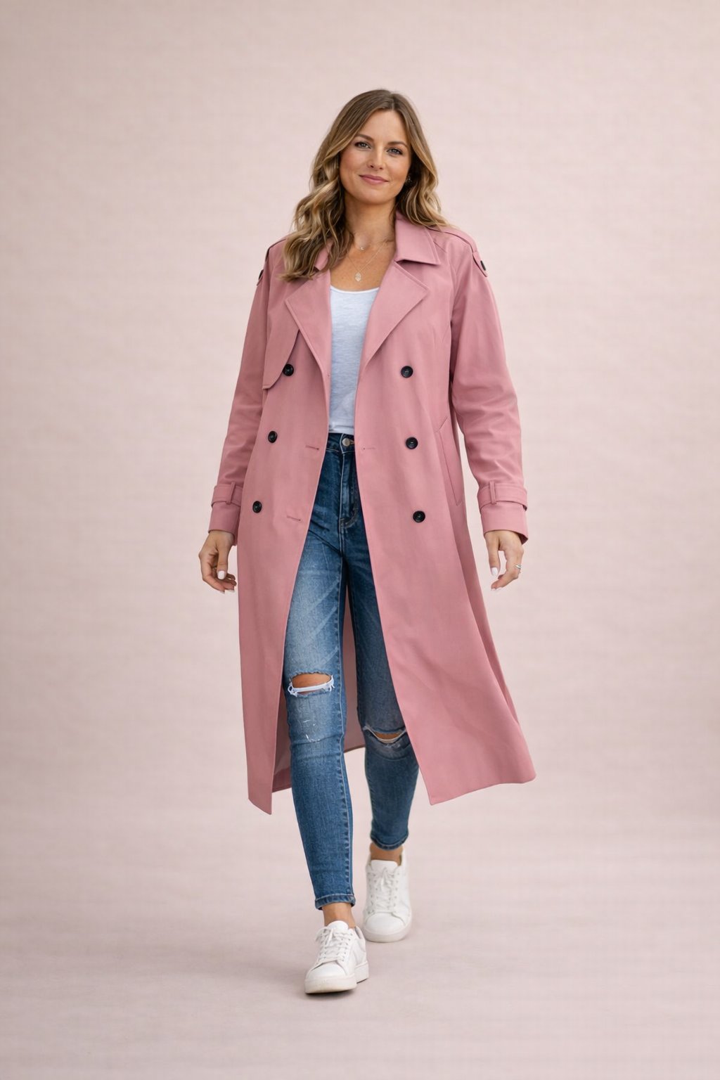Ladies' Trench Coat Double-Breasted Closure with Belt Casual Formal