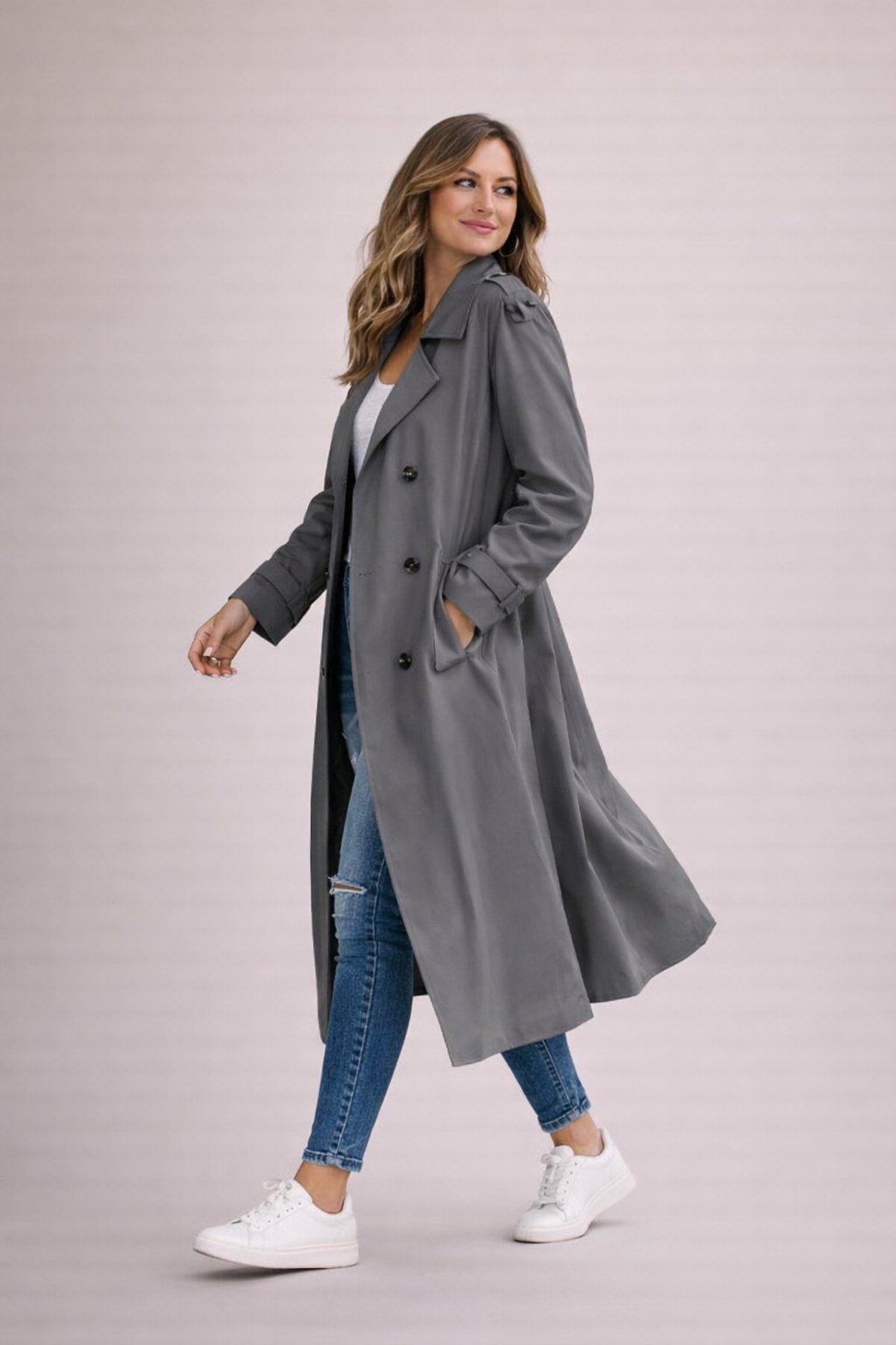 Ladies' Trench Coat Double-Breasted Closure with Belt Casual Formal