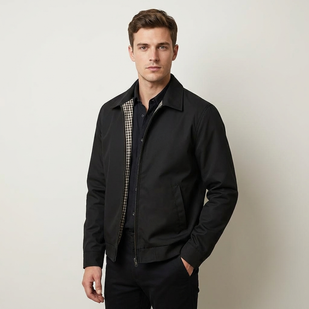 Men's Lightweight Lined Zip Jacket - Classic Point Collar