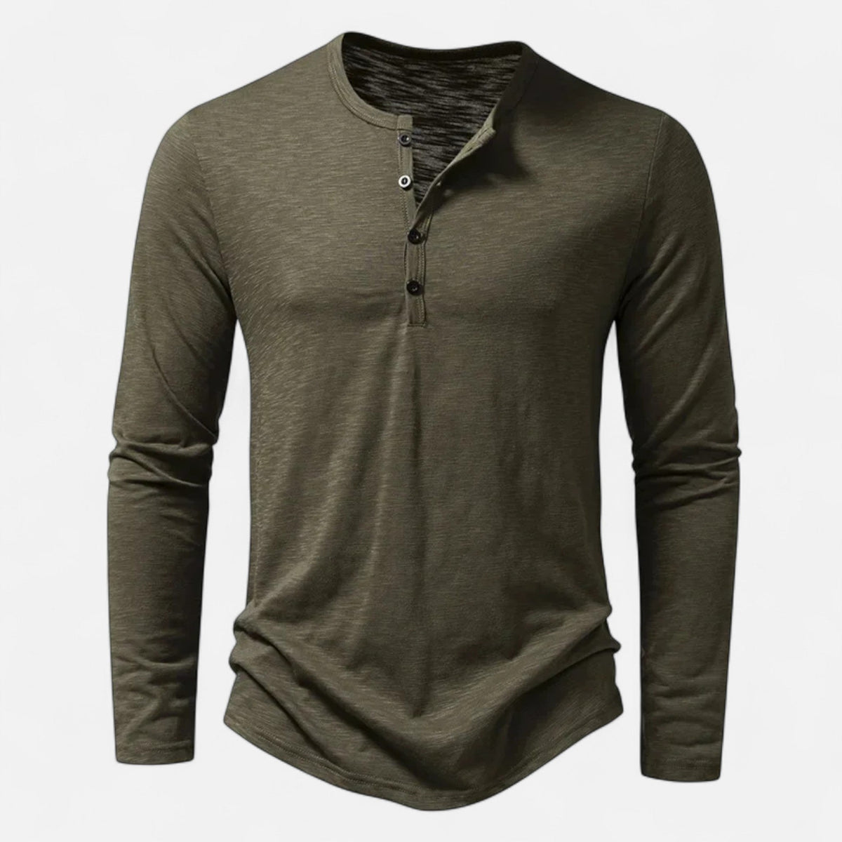Men's Long Sleeve Cotton Henley – Slim Fit Button Neck Shirt