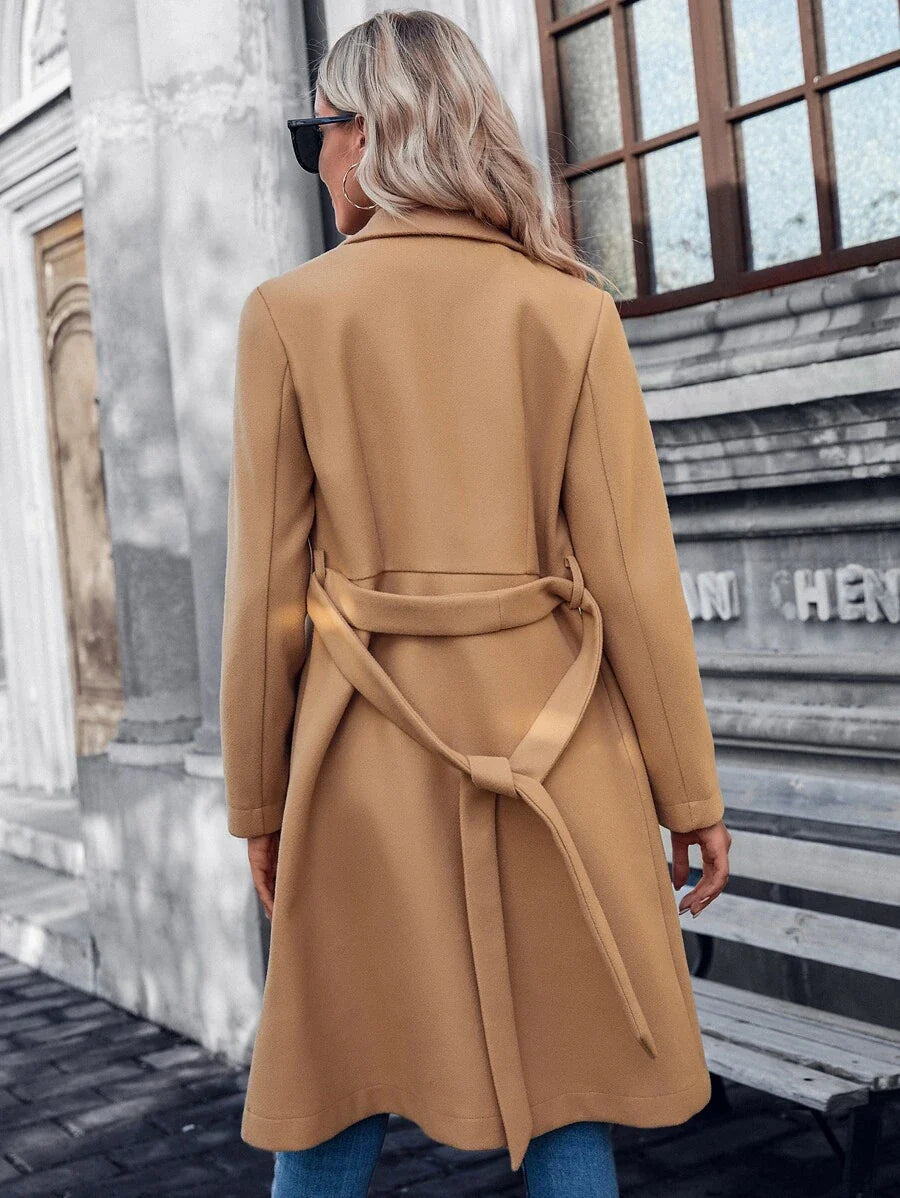 Women's Coat Regular Fit Padded Fabric A-Line with Double Buttons