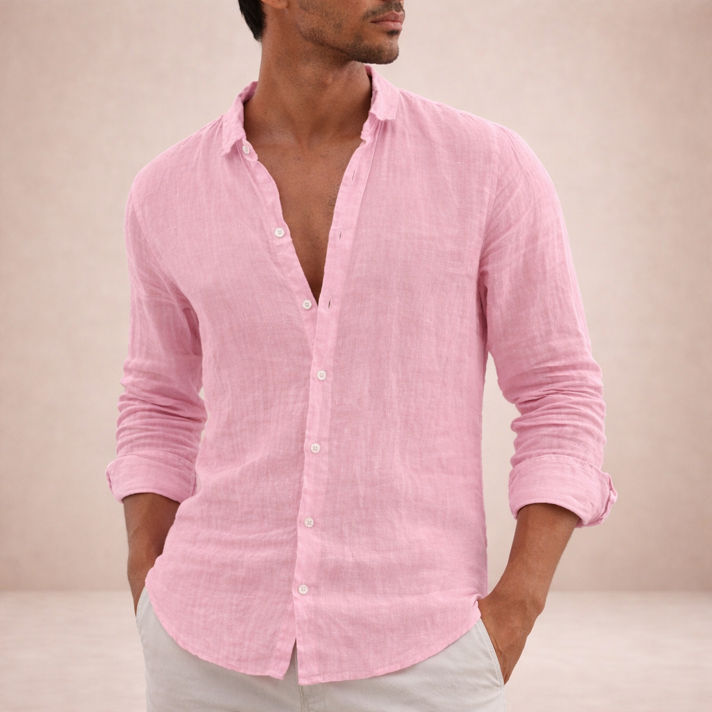 Men's Linen Shirt, Regular Fit Open Collar