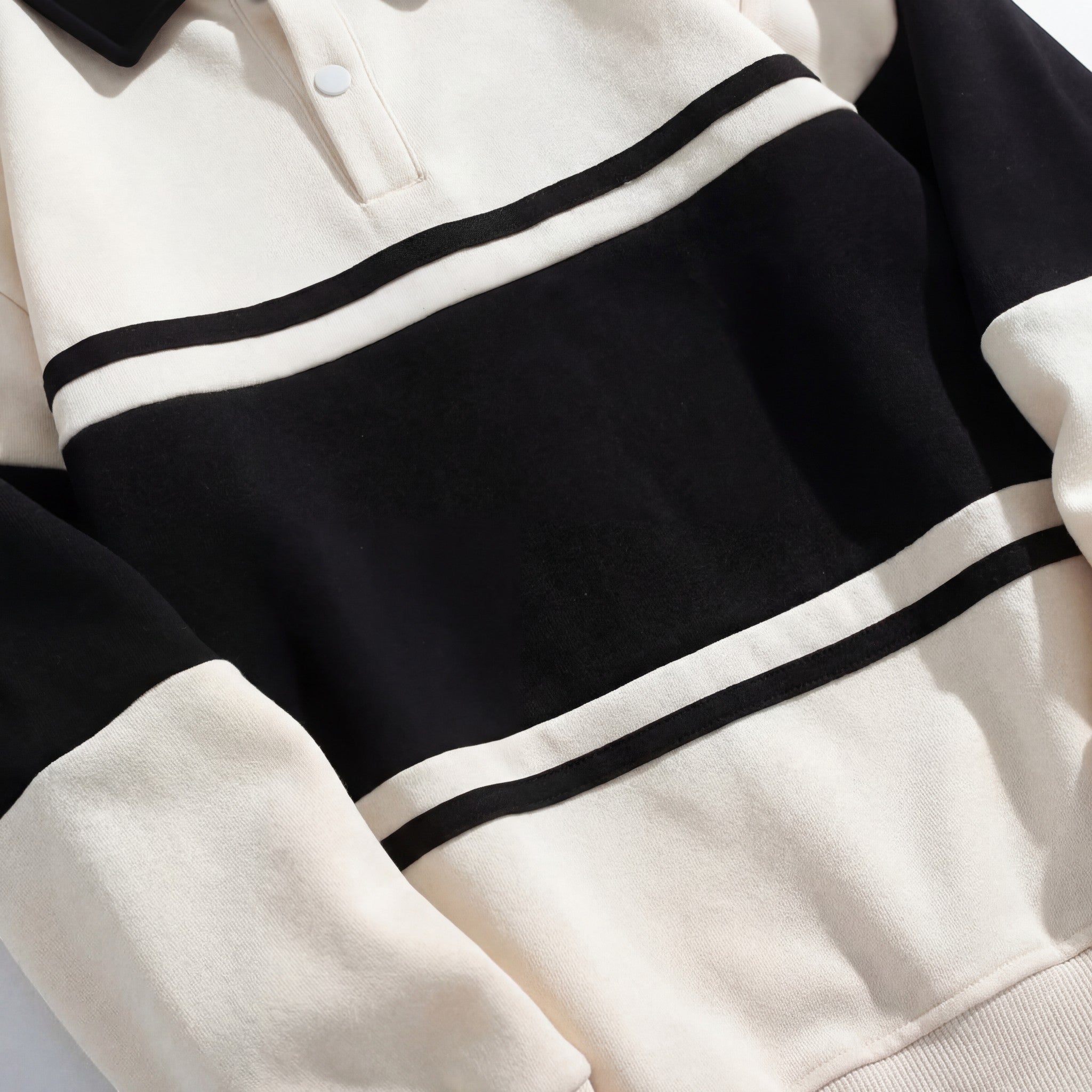 Men's Striped Polo Collar Sweatshirt - Relaxed Fit