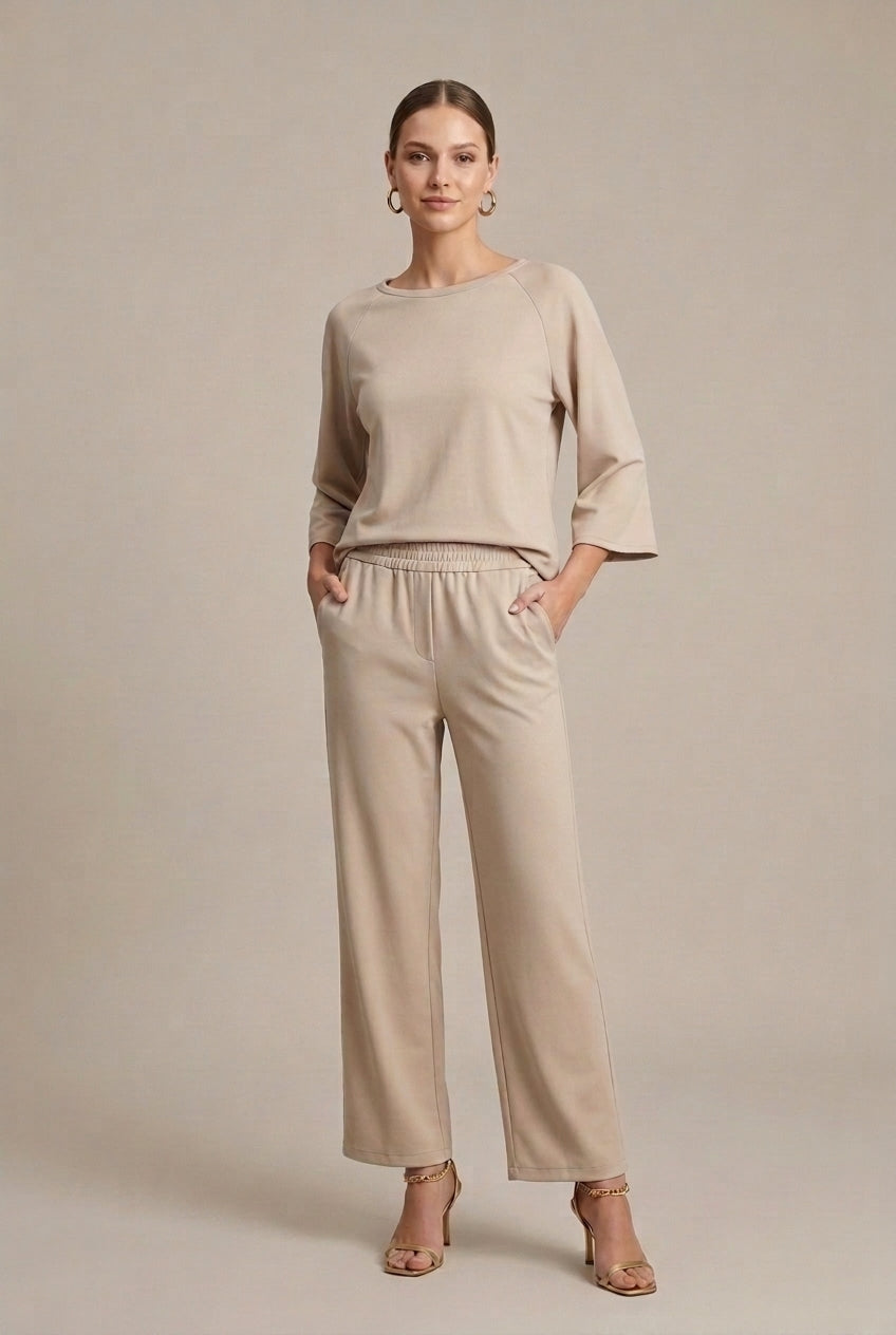 Women's Two Piece Set with Boat Neck Top and Trousers