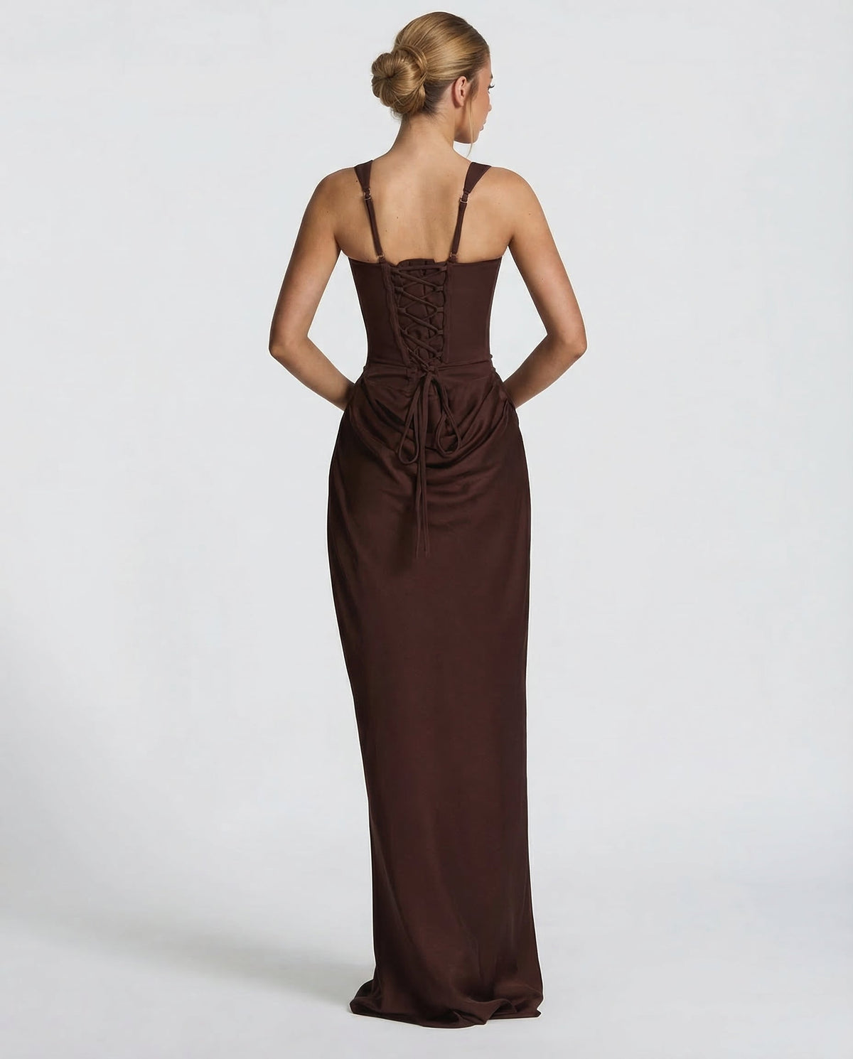 Women's Draped Corset Maxi Dress – Square Neck Evening Gown