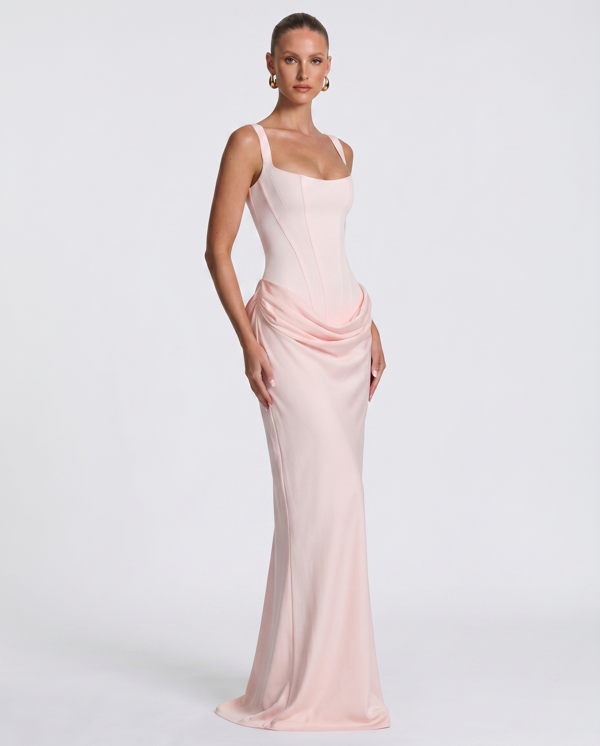 Women's Draped Corset Maxi Dress – Square Neck Evening Gown