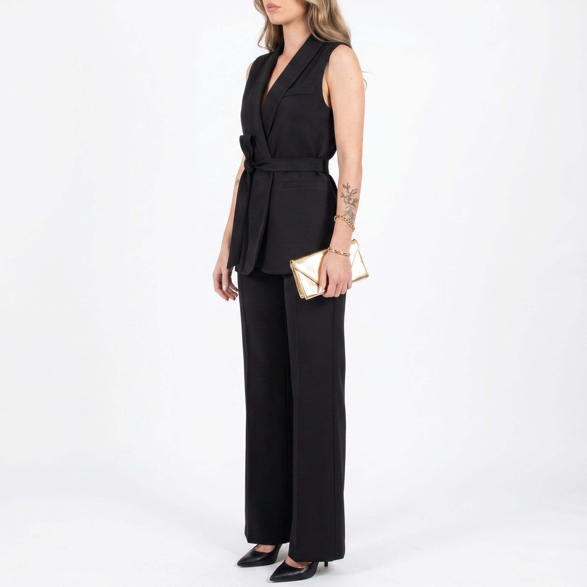 Aurelia Black Co-ord Set | Wrap Blazer & Straight Leg Trouser Two Piece Suit Women