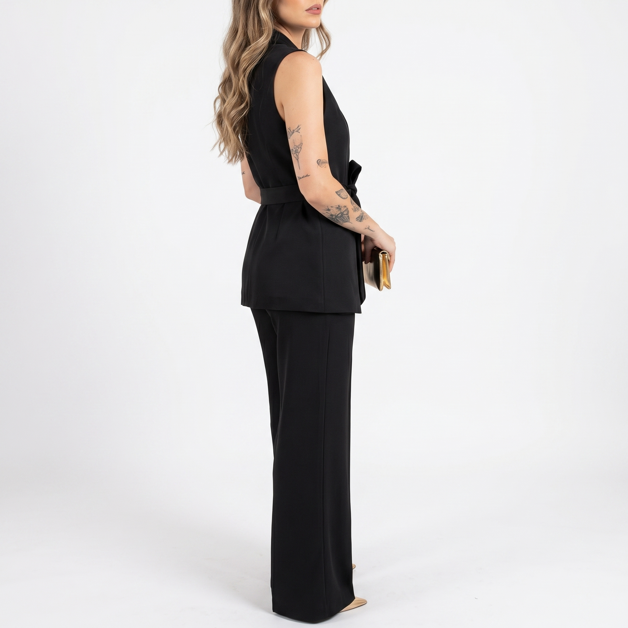 Aurelia Black Co-ord Set | Wrap Blazer & Straight Leg Trouser Two Piece Suit Women