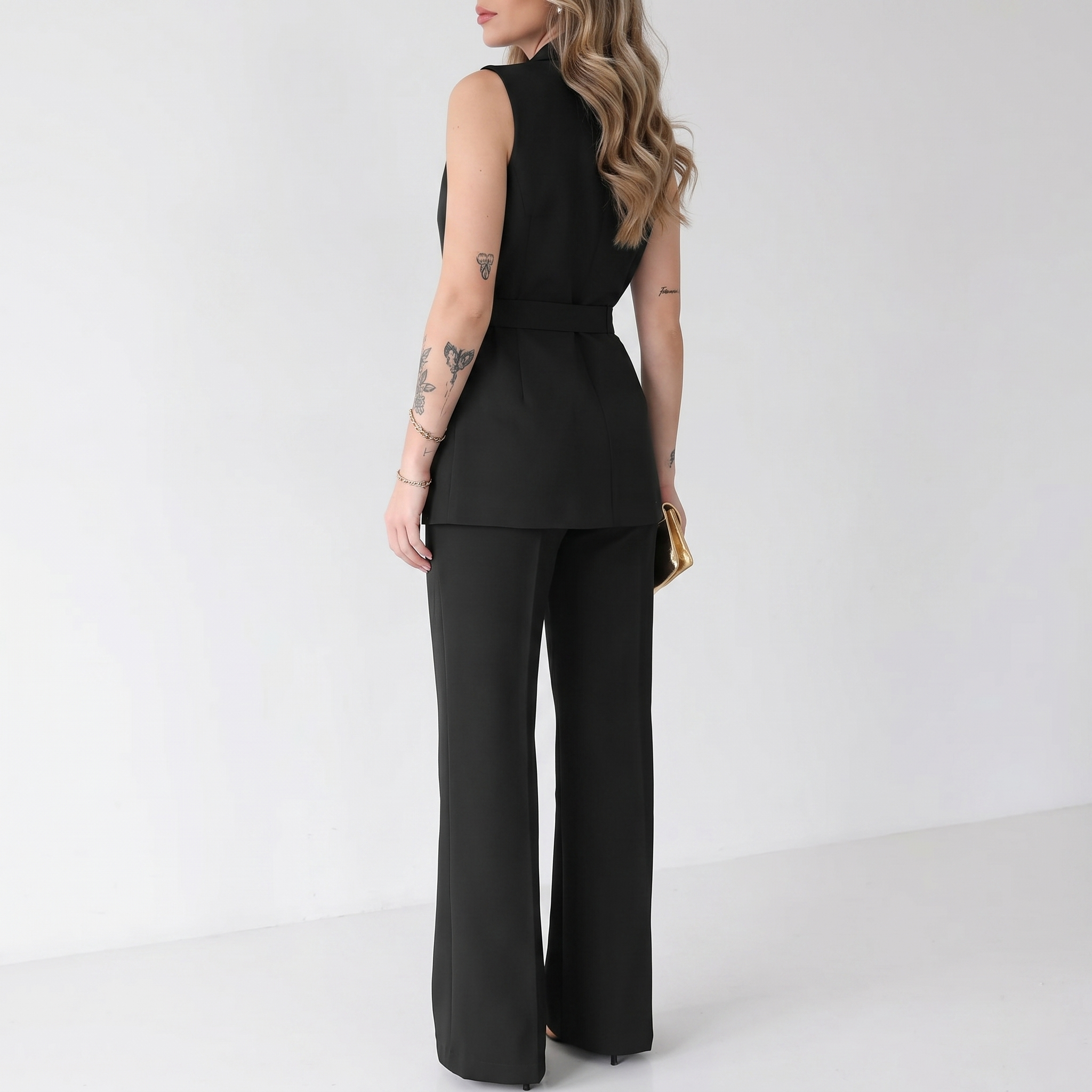 Aurelia Black Co-ord Set | Wrap Blazer & Straight Leg Trouser Two Piece Suit Women