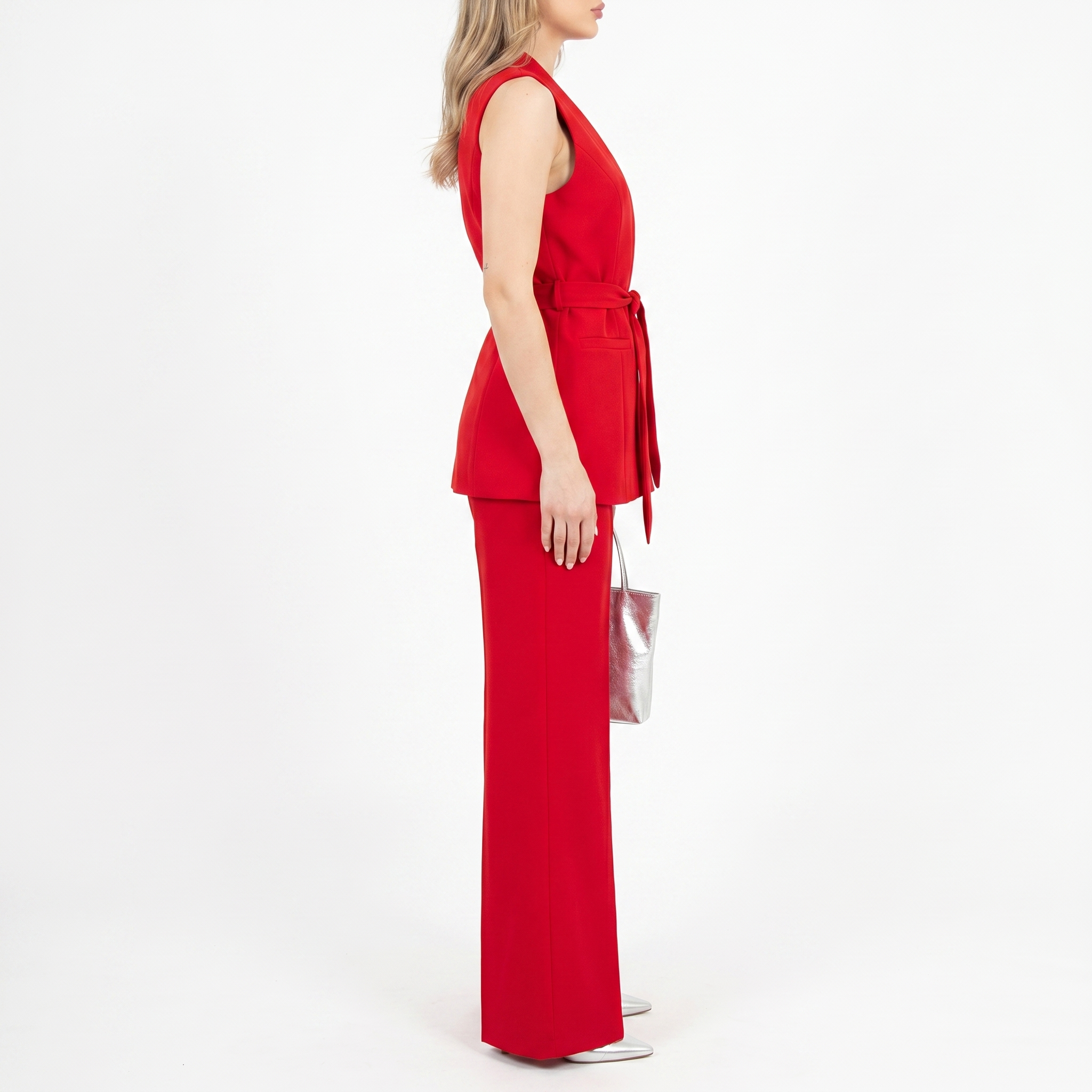 Aurelia Red Co-ord Set | Wrap Blazer & Straight Leg Trouser Two Piece Suit Women