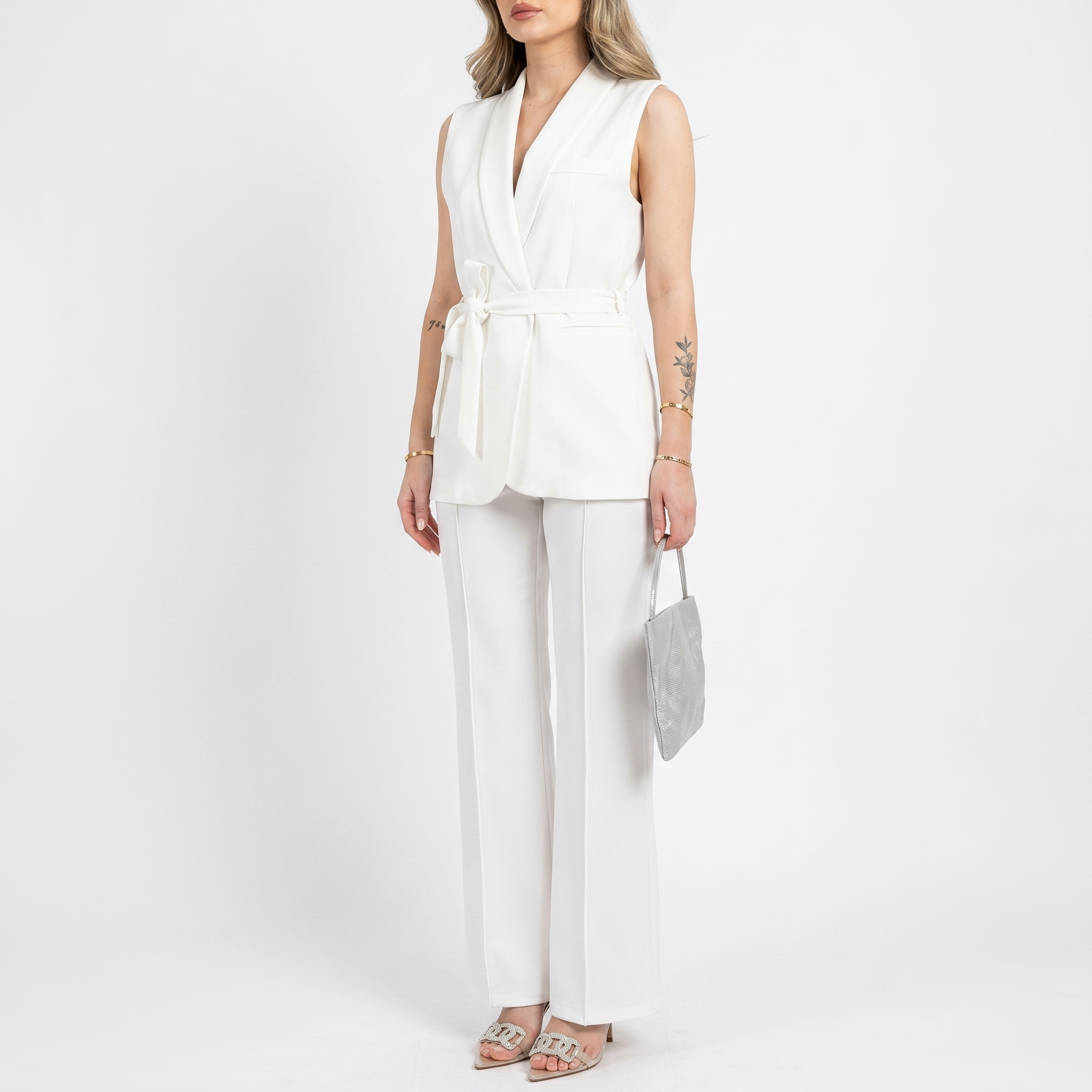 Aurelia White Co-ord Set | Wrap Blazer & Straight Leg Trouser Two Piece Suit Women