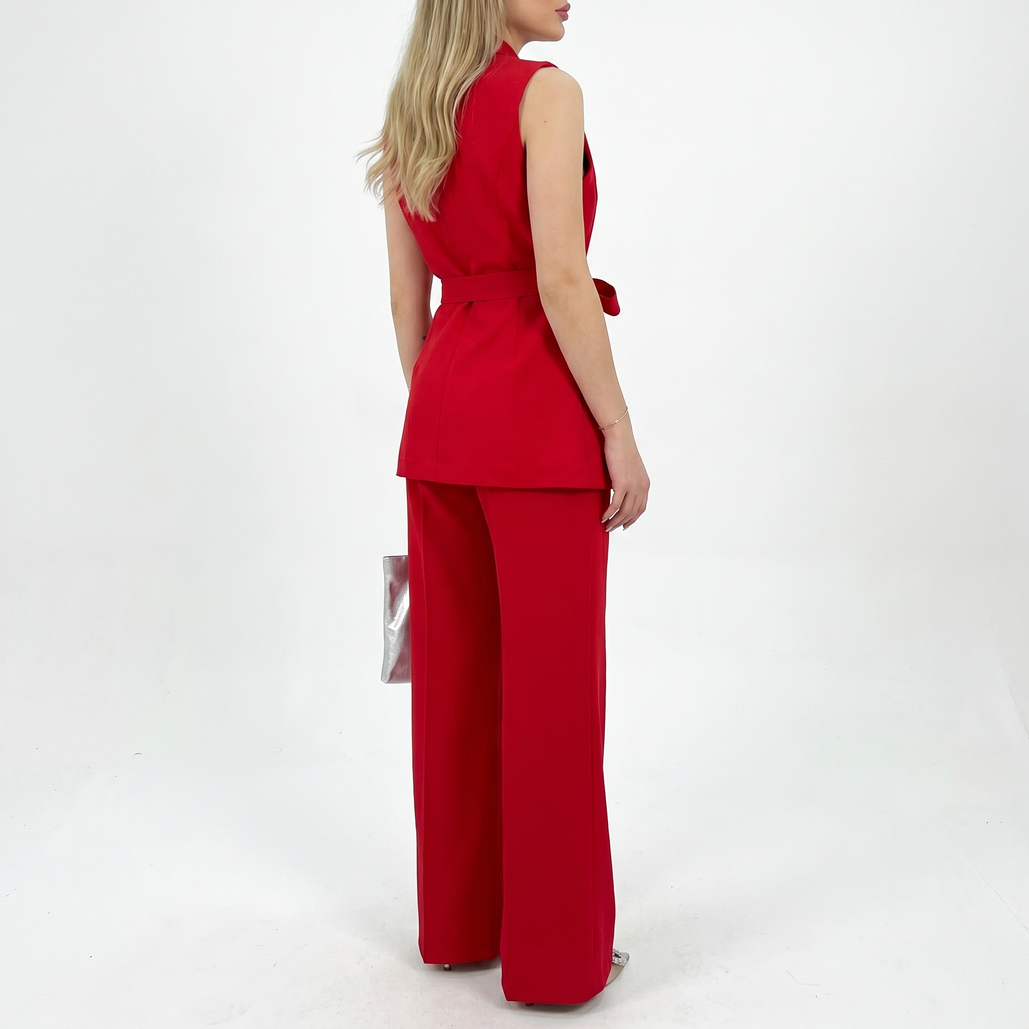 Aurelia Red Co-ord Set | Wrap Blazer & Straight Leg Trouser Two Piece Suit Women