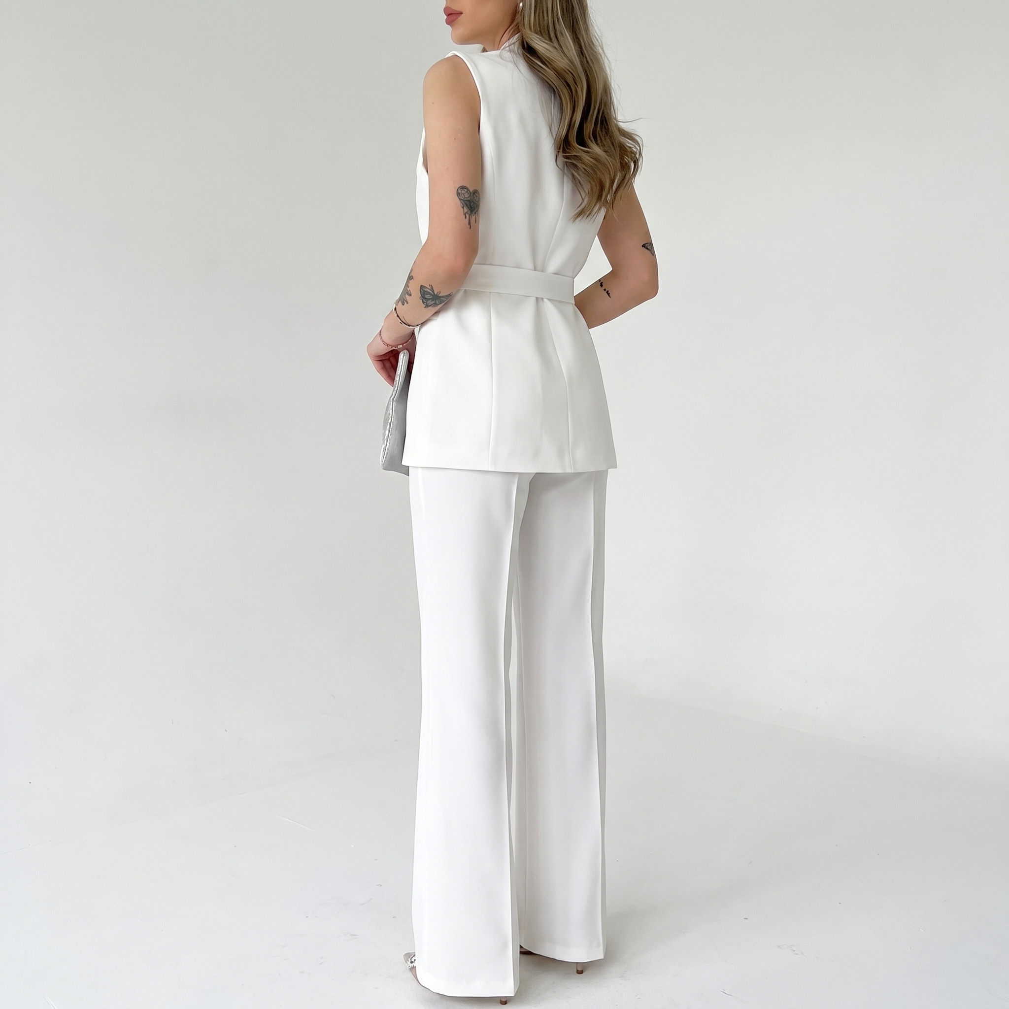 Aurelia White Co-ord Set | Wrap Blazer & Straight Leg Trouser Two Piece Suit Women
