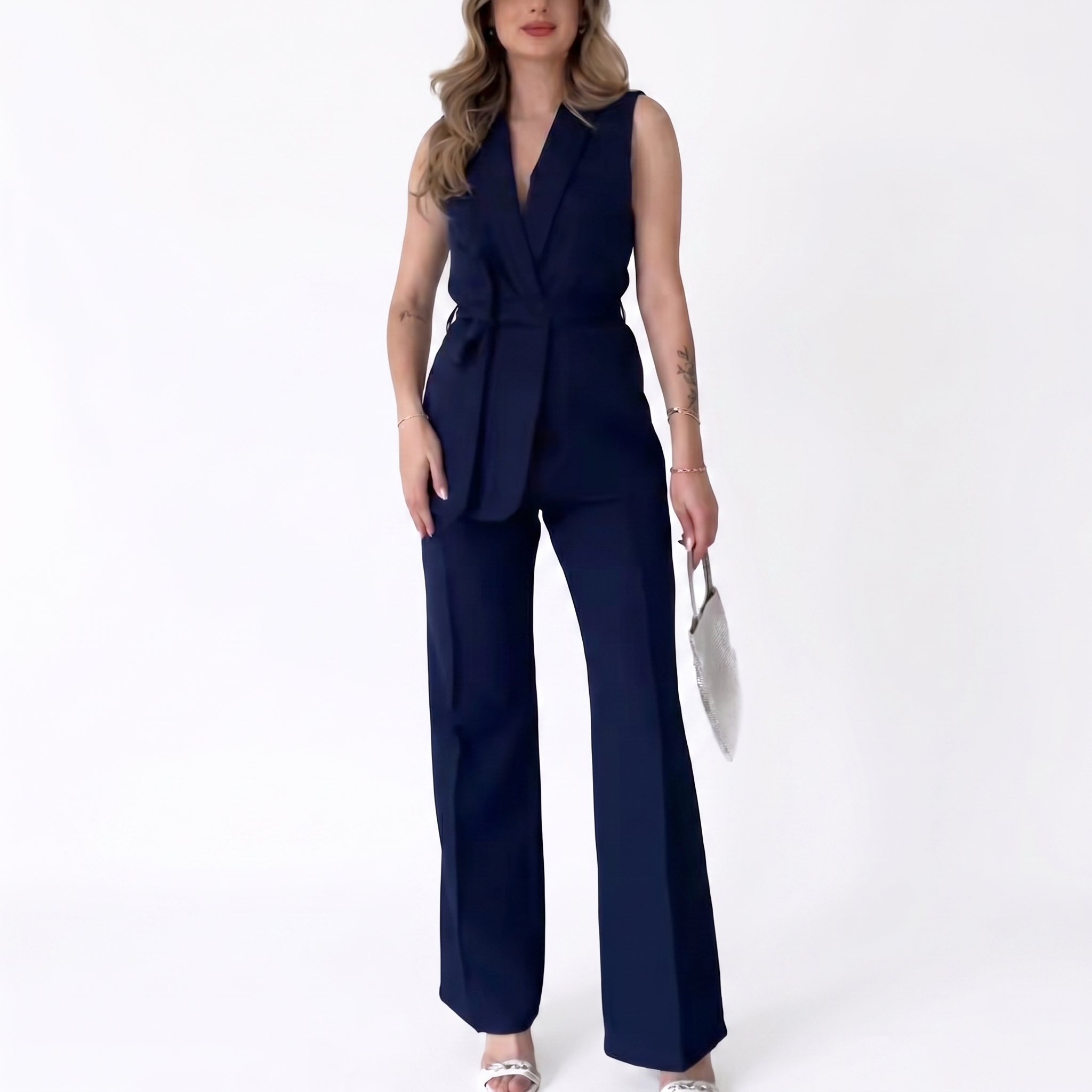 Aurelia Deep Blue Co-ord Set | Wrap Blazer & Straight Leg Trouser Two Piece Suit Women
