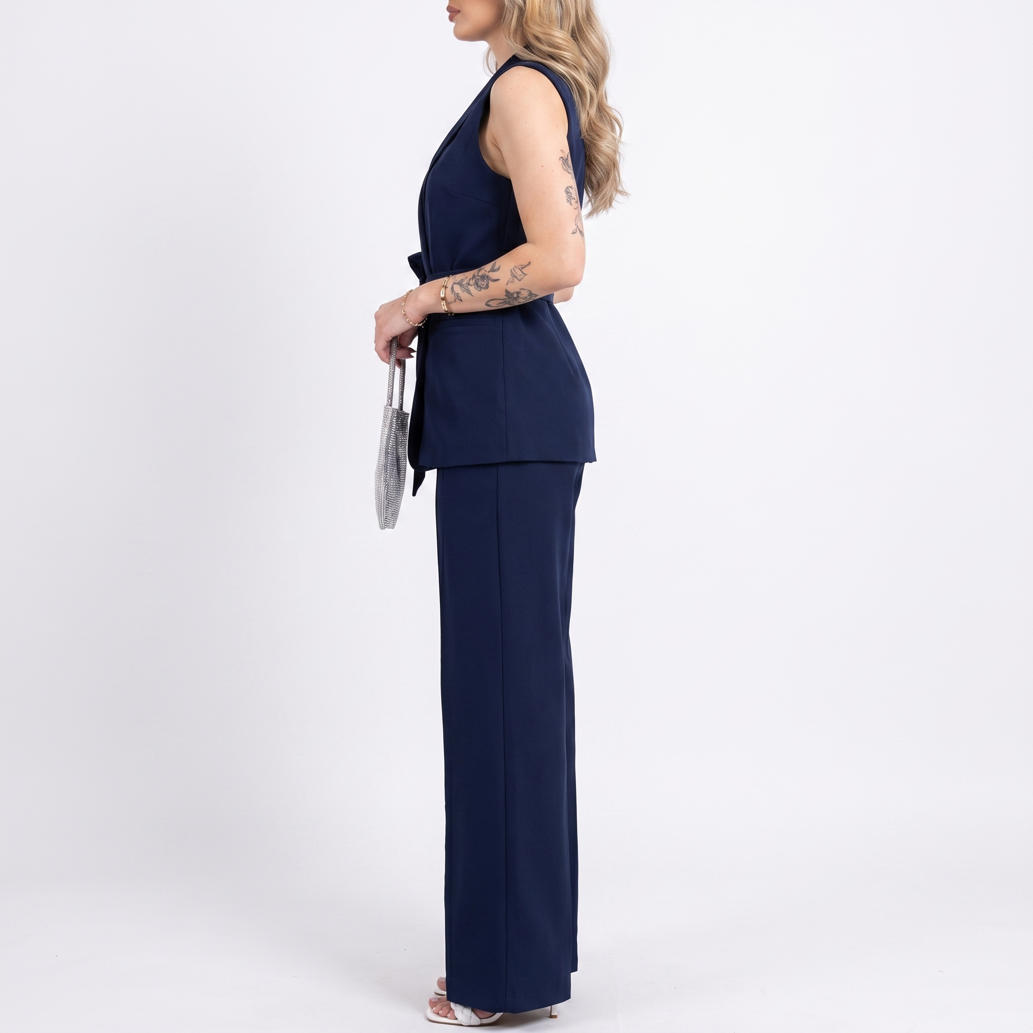 Aurelia Deep Blue Co-ord Set | Wrap Blazer & Straight Leg Trouser Two Piece Suit Women