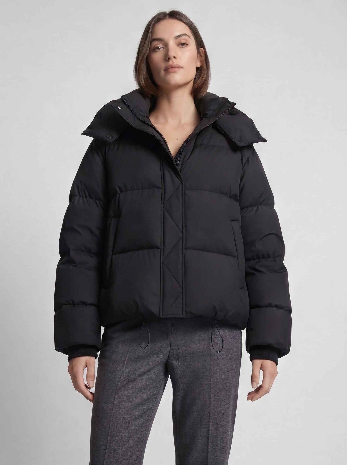 Women's Cropped Puffer Jacket – Funnel Neck & Drawstring Hem