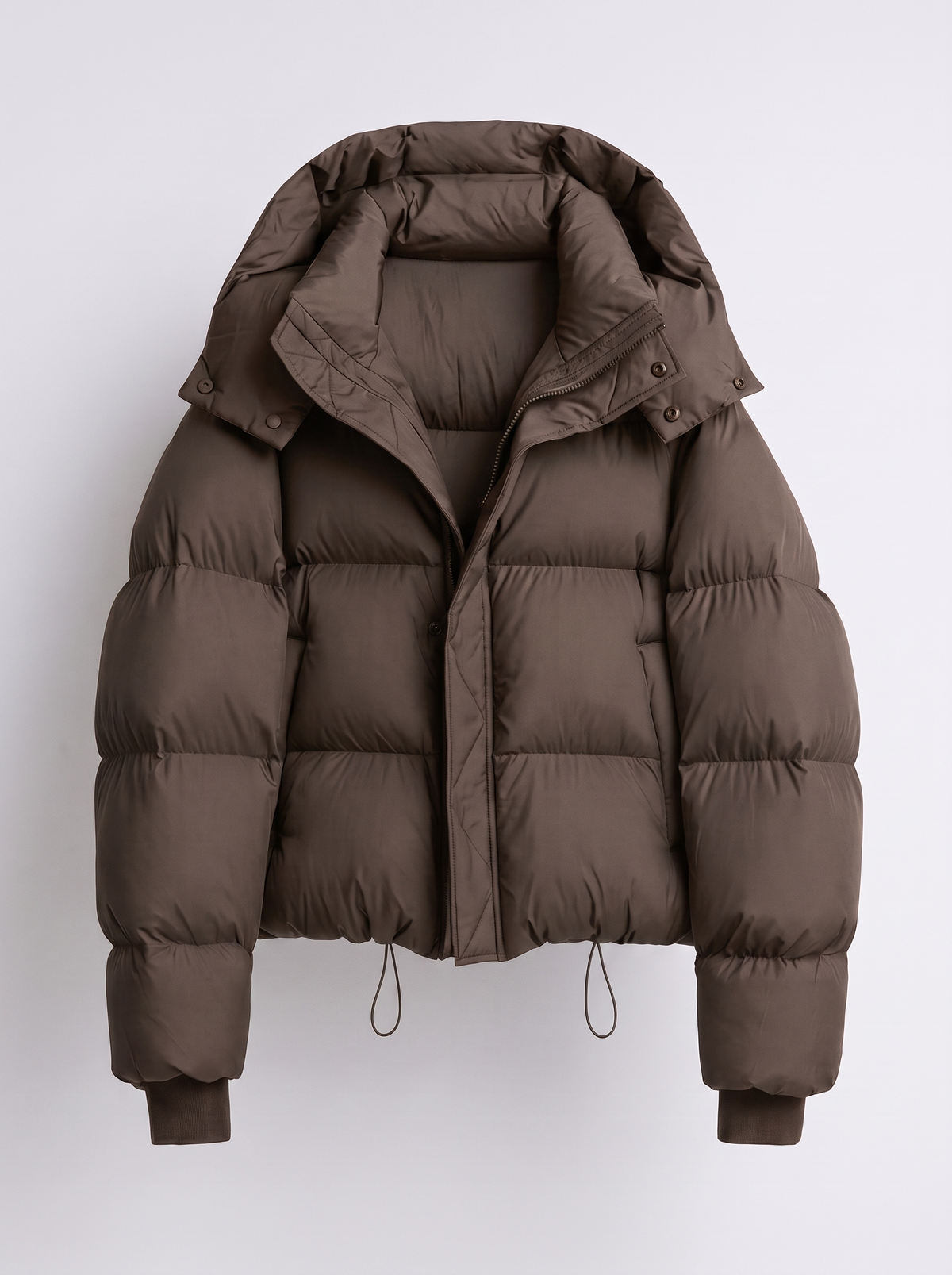 Women's Cropped Puffer Jacket – Funnel Neck Drawstring Hem