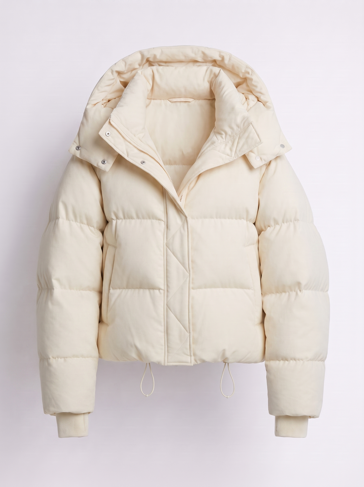 Women's Cropped Puffer Jacket – Funnel Neck Drawstring Hem