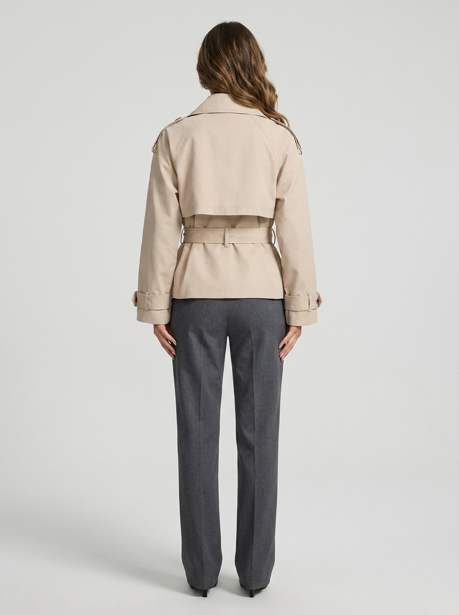 Women's Short Trench Coat – Belted Double-Breasted Jacket