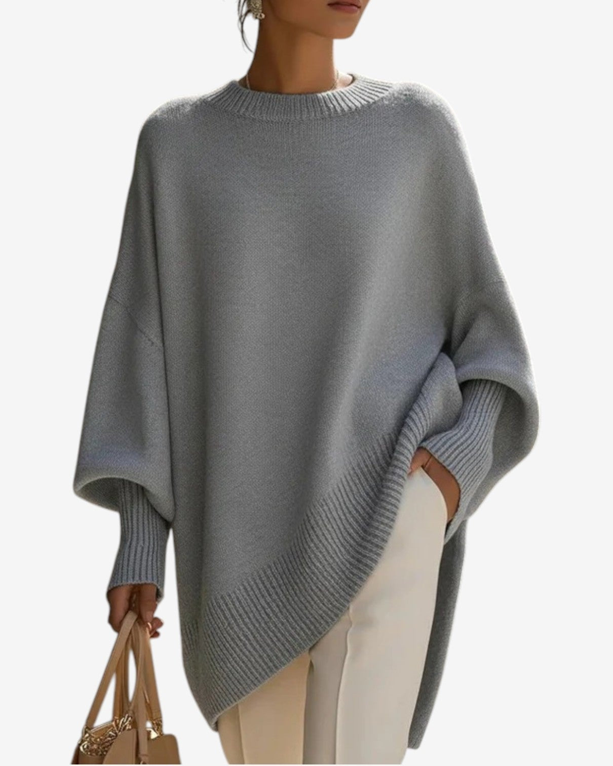 Women’s Oversized Knitted Poncho Jumper – Relaxed Fit