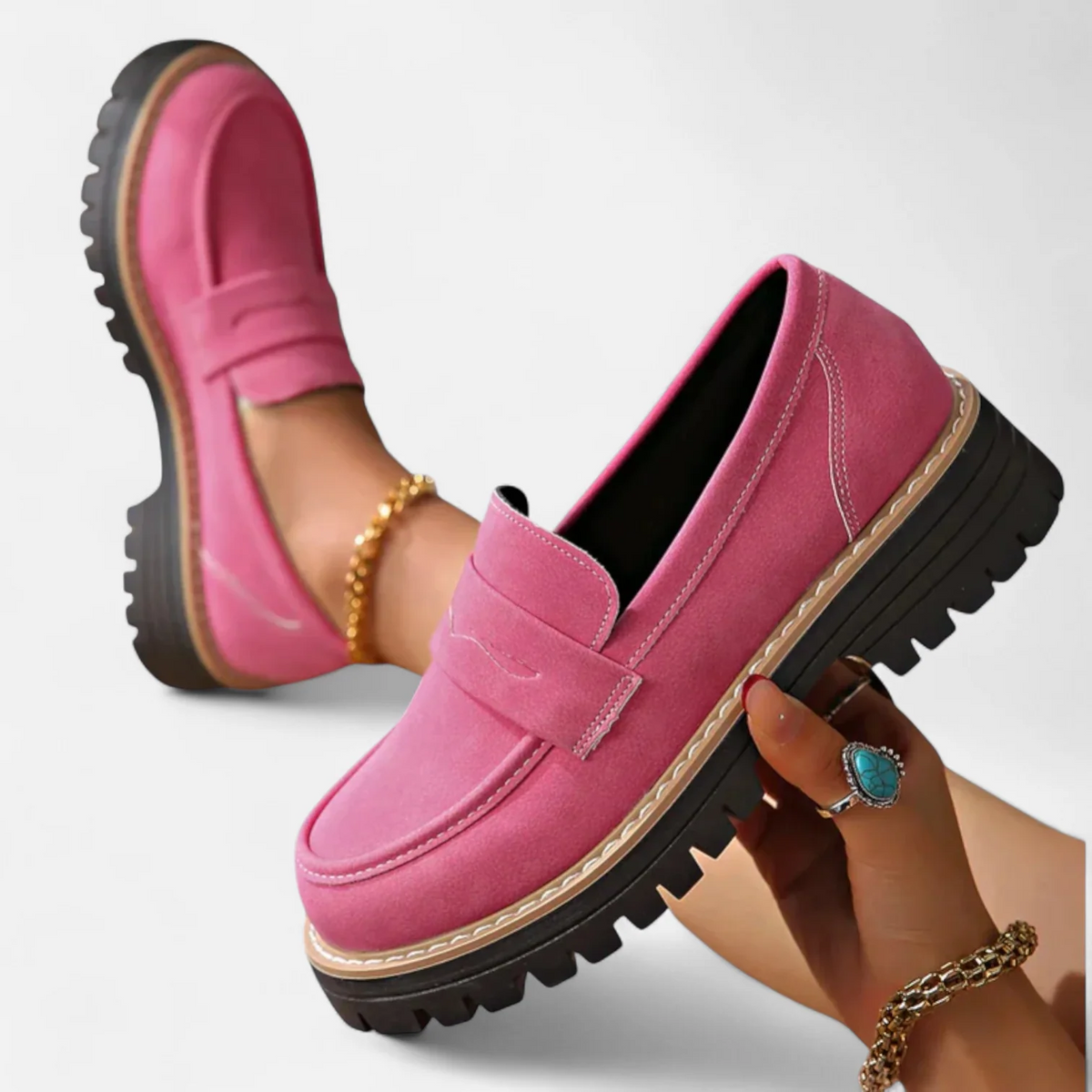 Women's Chunky Penny Loafers – Lug Sole Slip-On Shoes