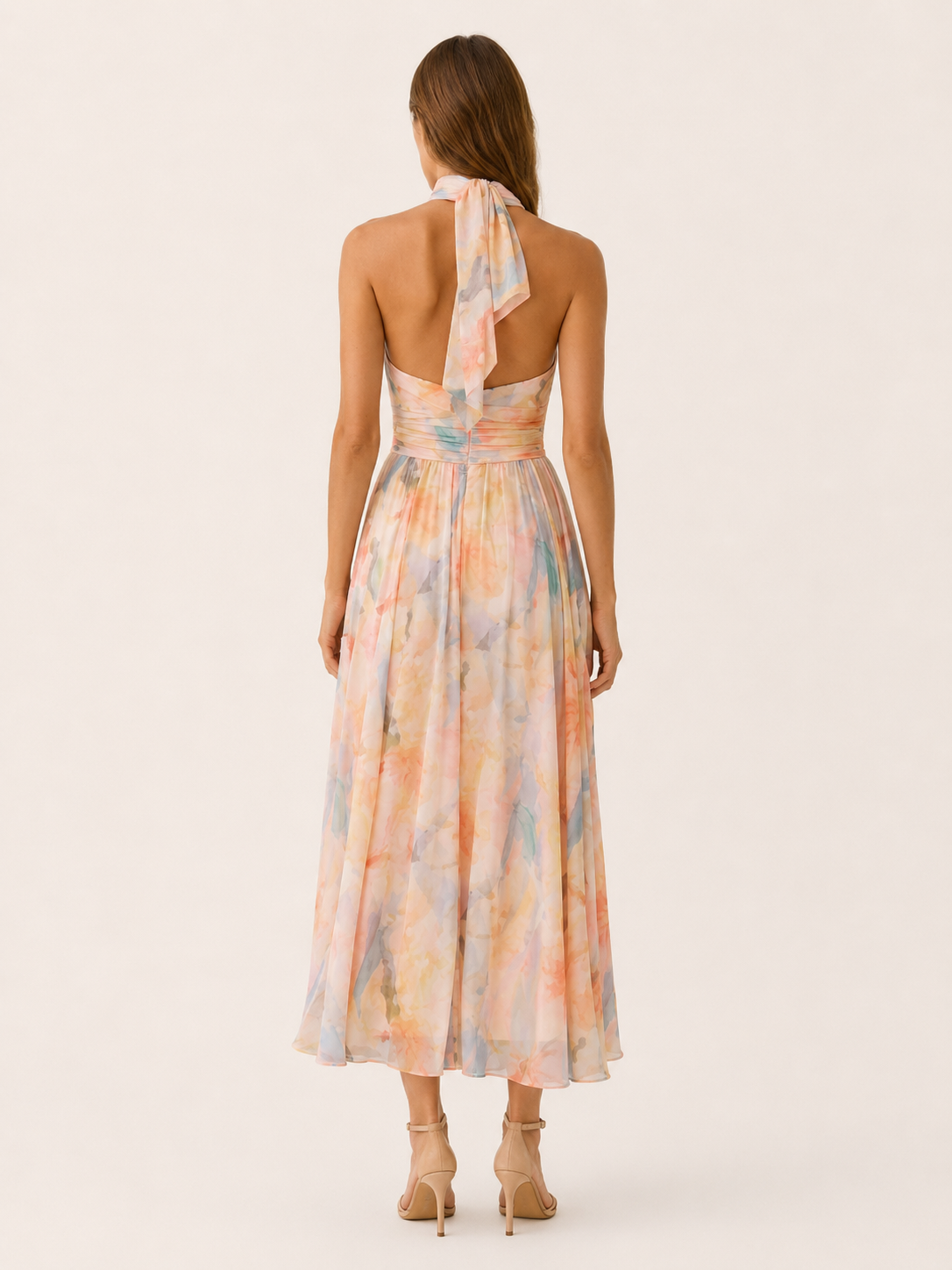 Women's Halter Neck Maxi Dress – Open Back Draped Occasion Dress