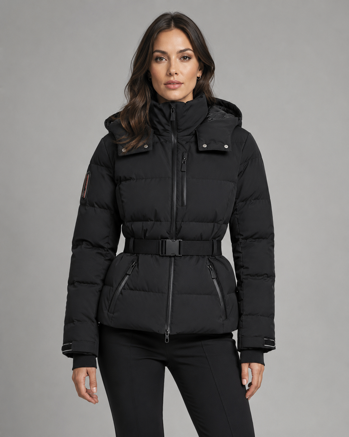 Women's Hooded Belted Puffer Jacket – Tailored Winter Coat