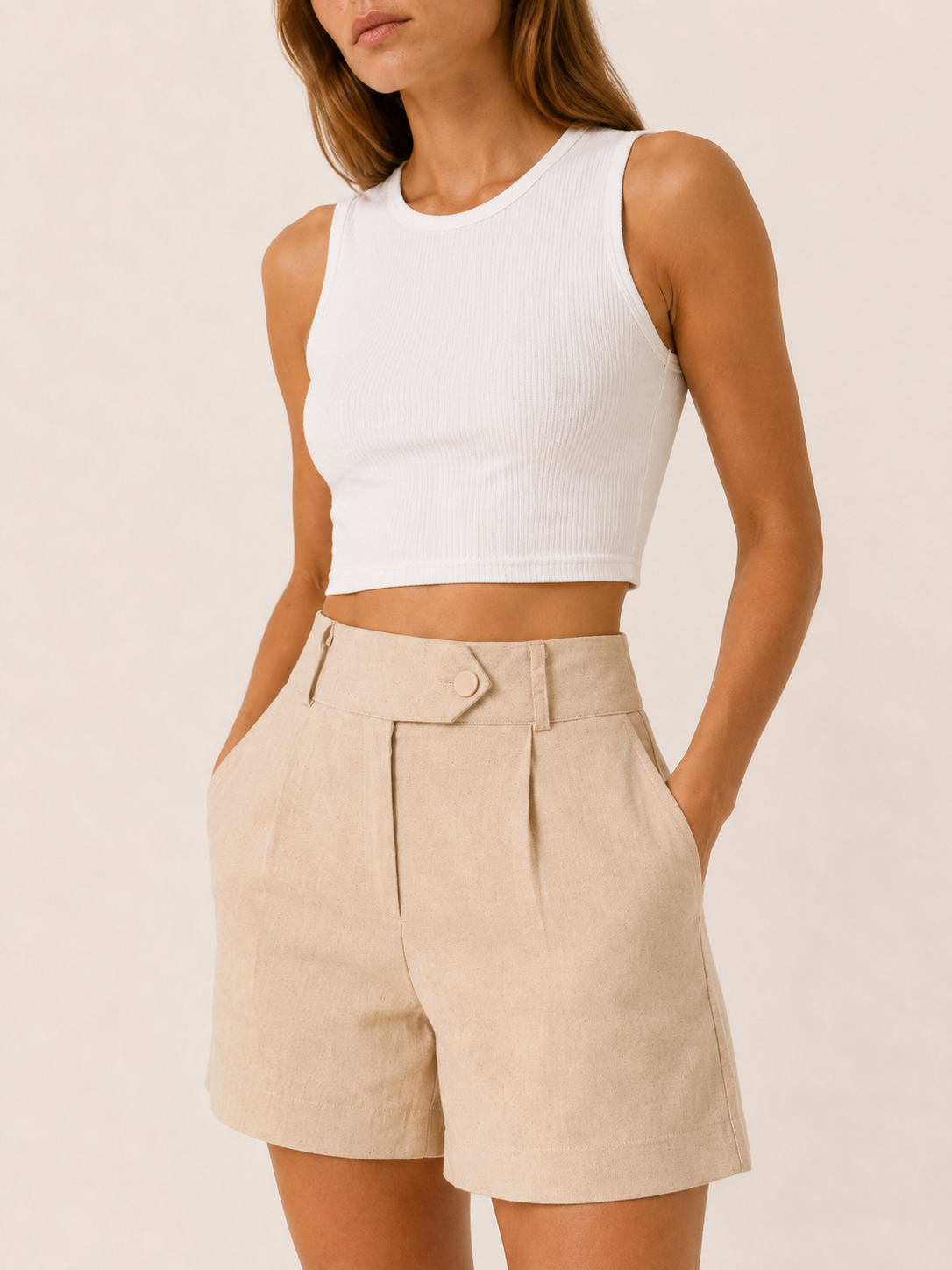 High-Waisted Shorts with Pleated Detail Tailored Fit
