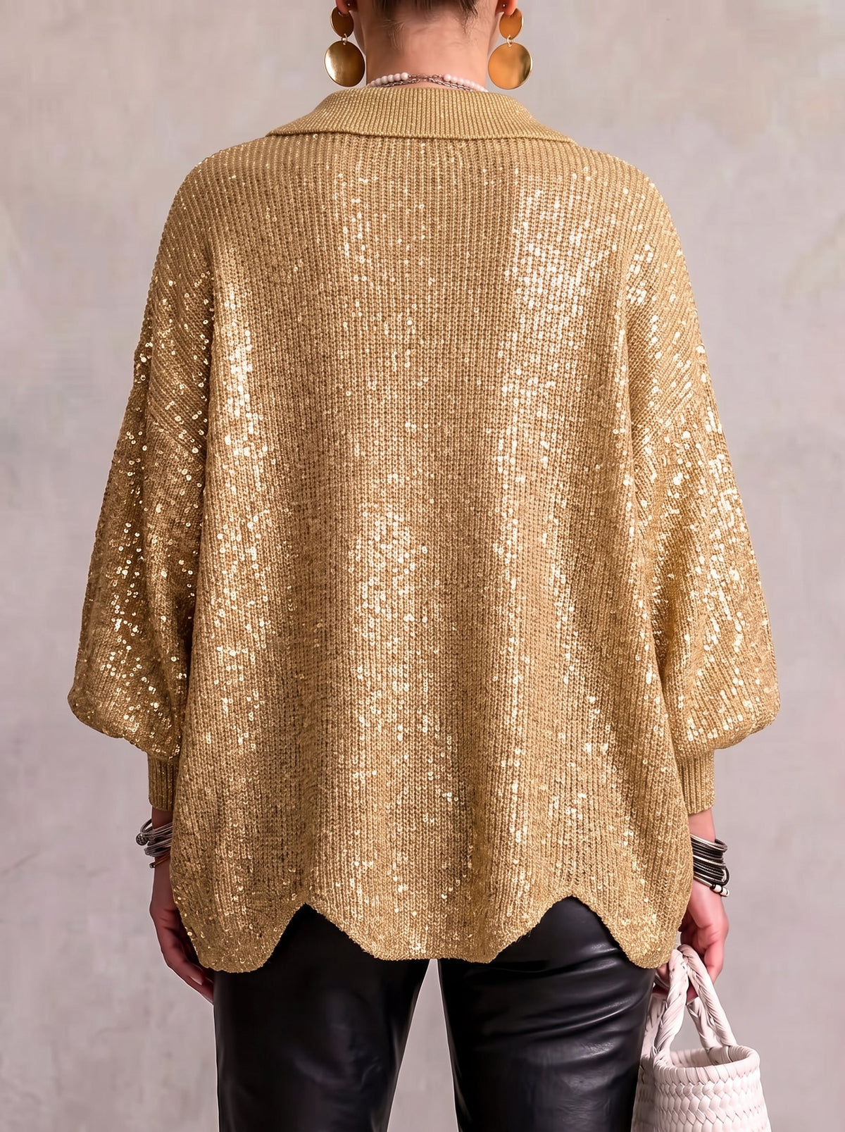 Women's Oversized Collared Cardigan – Gold Button Chunky Knit