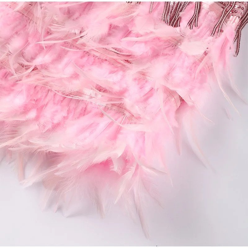 Women's Fringe & Feather Mini Dress – Elegant Evening Cocktail Style