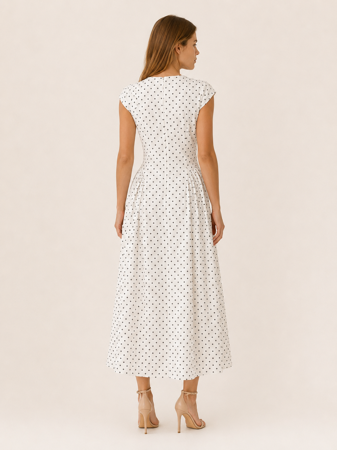 Women's Polka Dot Maxi Dress – Cap Sleeve A-Line Occasion Dress