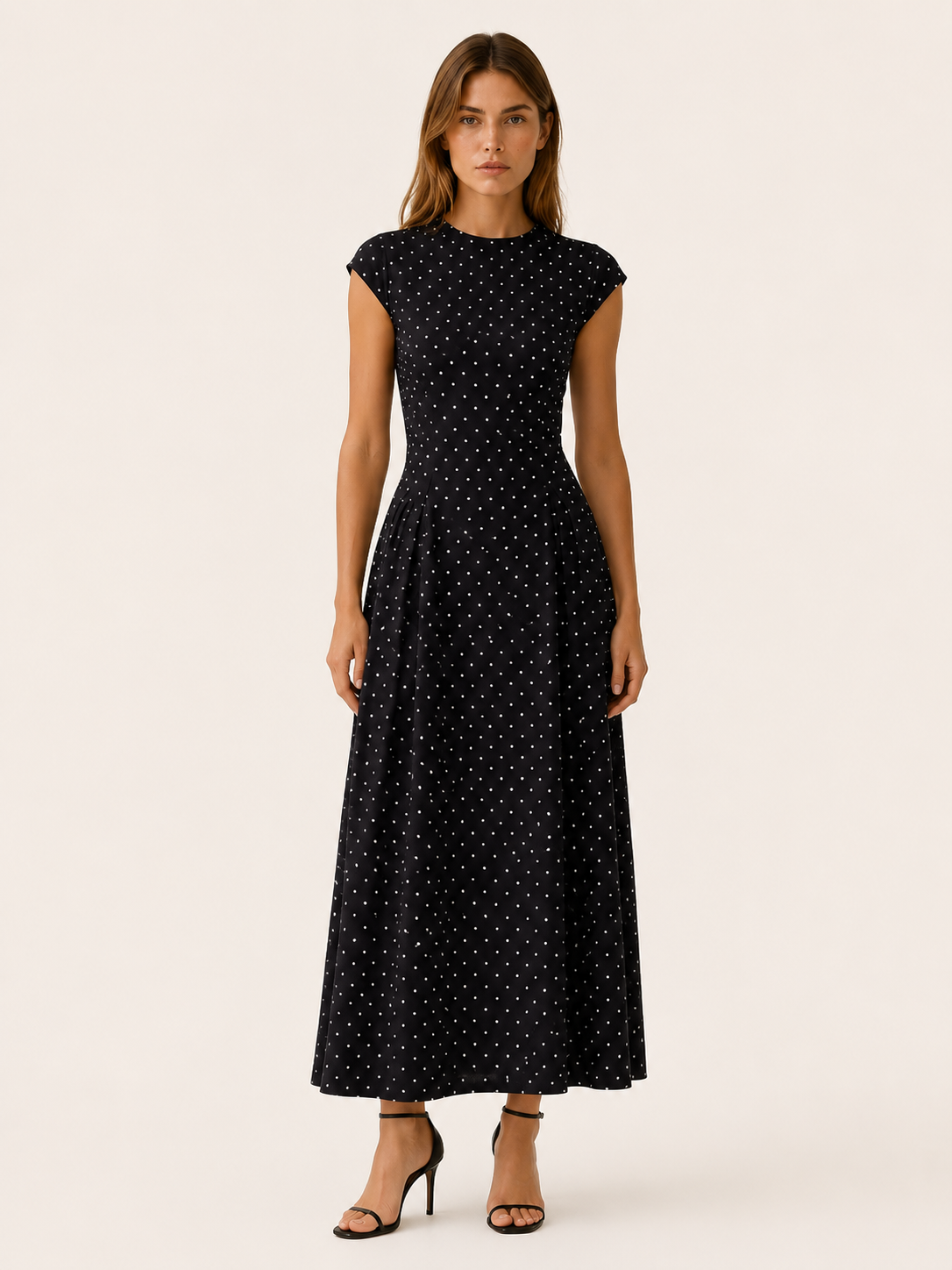 Women's Polka Dot Maxi Dress – Cap Sleeve A-Line Occasion Dress