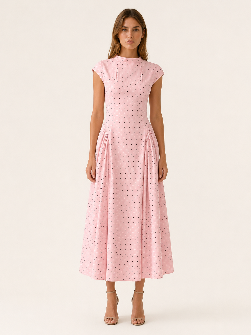 Women's Polka Dot Maxi Dress – Cap Sleeve A-Line Occasion Dress