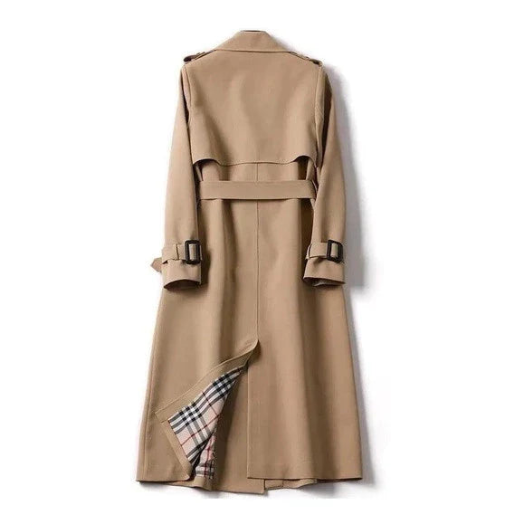 Women's Long Double-Breasted Trench Coat - Classic Tailored Style