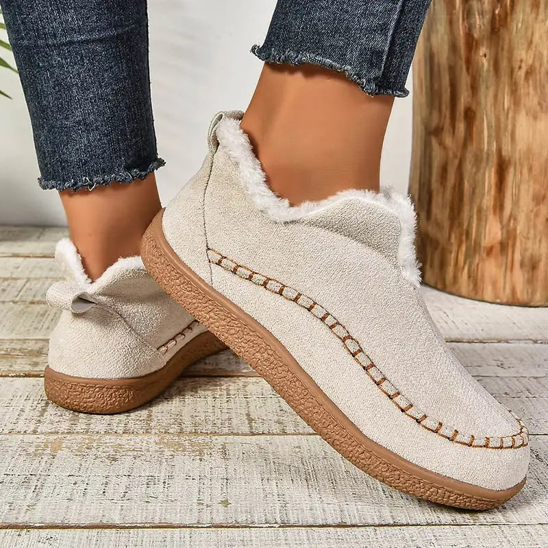 Women's Faux Fur Lined Slip-On Shoes – Warm Indoor Slippers