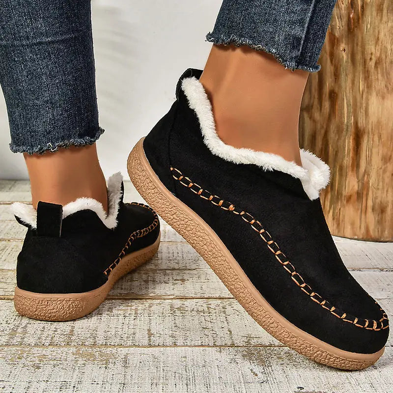 Women's Faux Fur Lined Slip-On Shoes – Warm Indoor Slippers