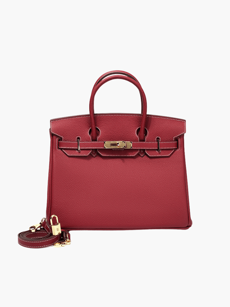 Women's Structured Top Handle Bag – Gold-Tone Lock Handbag