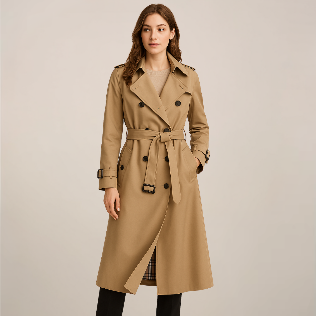 Women's Double-Breasted Belted Classic Trench Coat