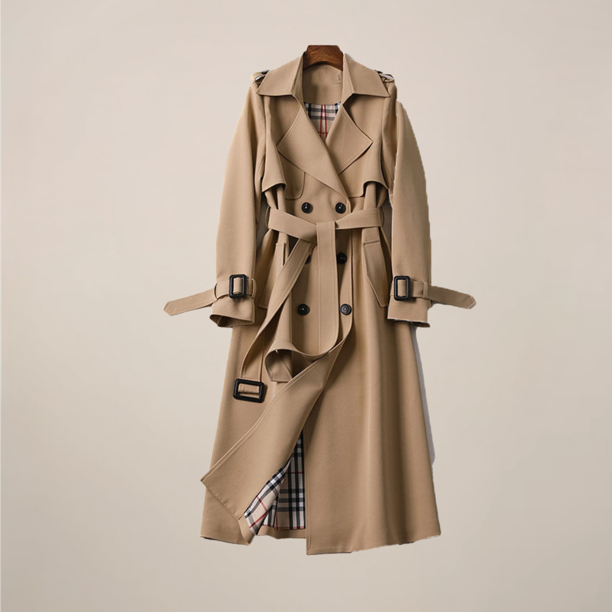 Women's Double-Breasted Belted Classic Trench Coat