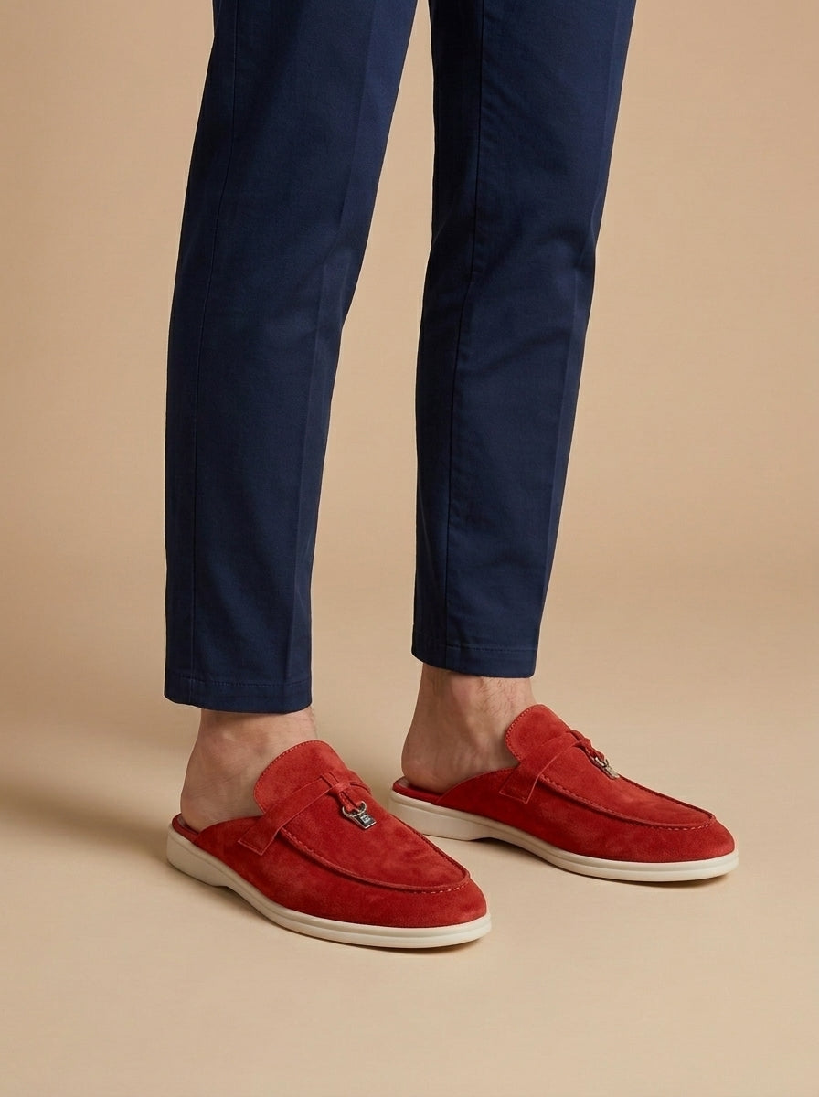 Men's Suede Mule Loafers with Metal Bar Detail