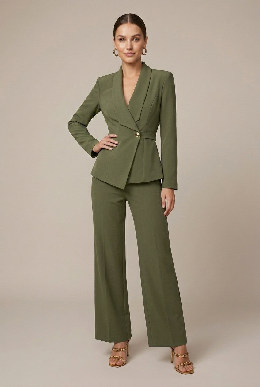 Women's V-Neck Long Sleeve Top - Wide Leg Trousers Two Piece Set