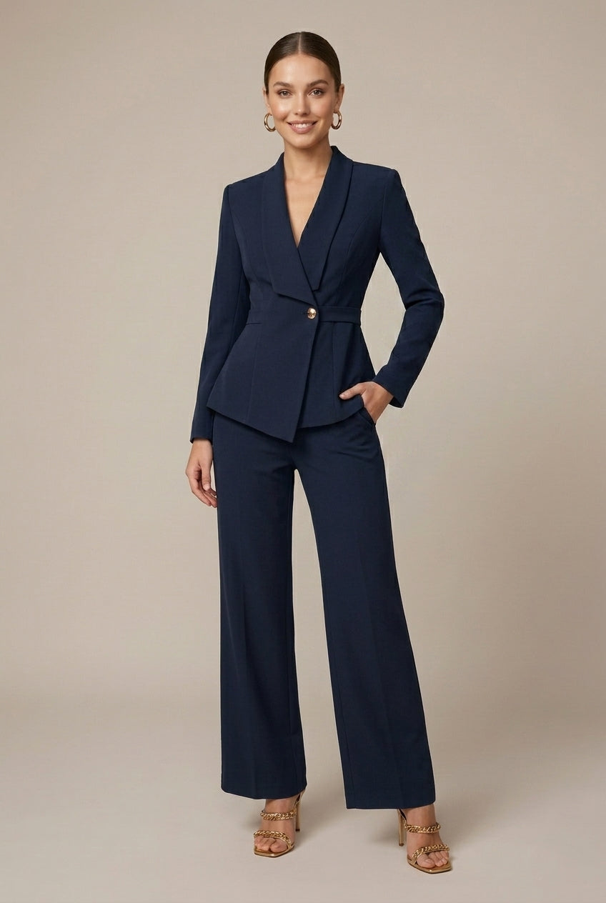 Women's V-Neck Long Sleeve Top - Wide Leg Trousers Two Piece Set