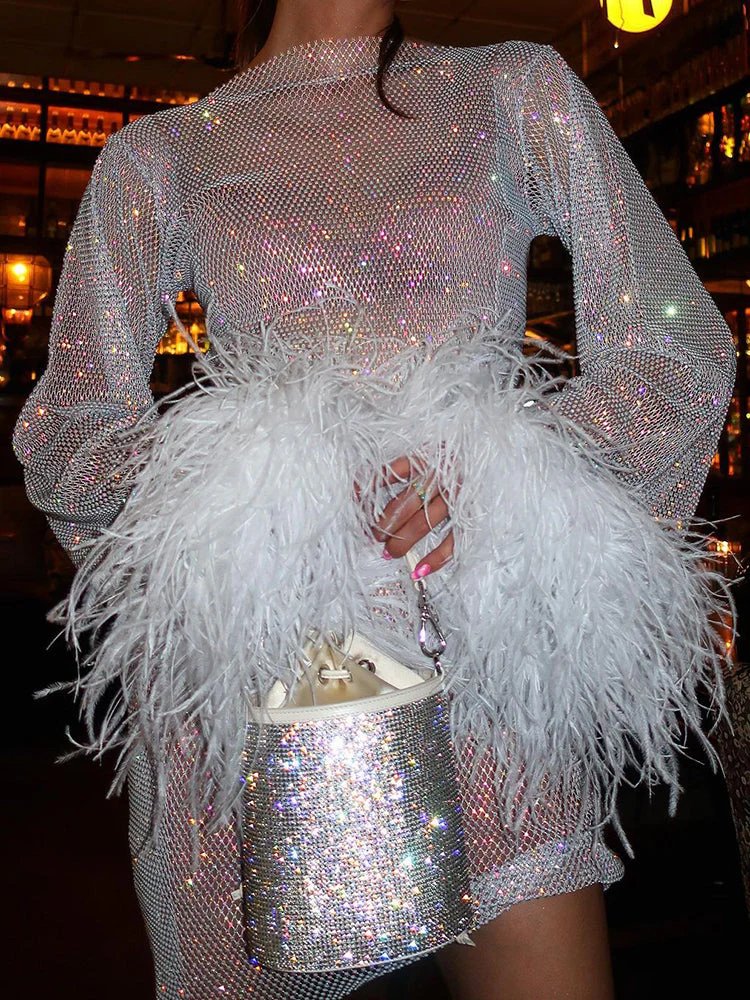 Women’s Sequin Mini Dress with Sheer Sleeves – Elegant Cocktail Style