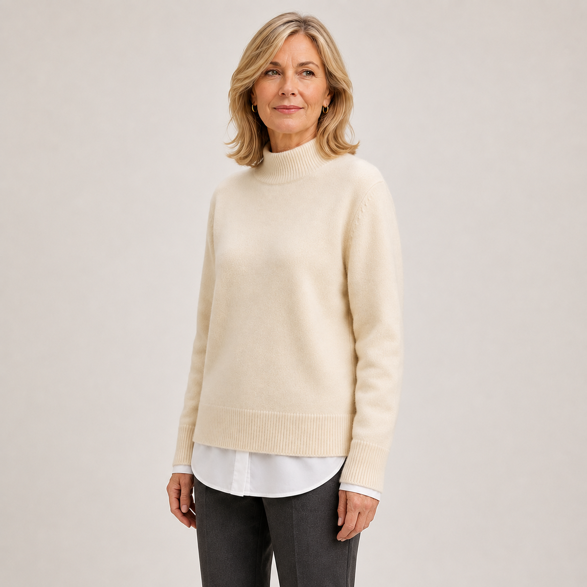 Women's Wool Mock Neck Jumper – Classic Knitted Pullover